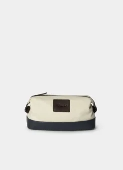 canvas washbag with leather details