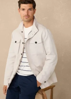 high neck linen cotton parka
