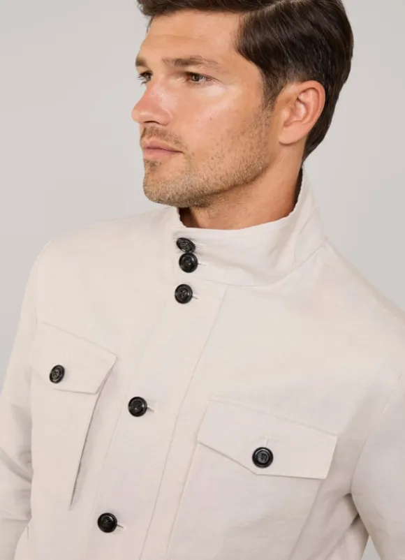 high neck linen cotton parka