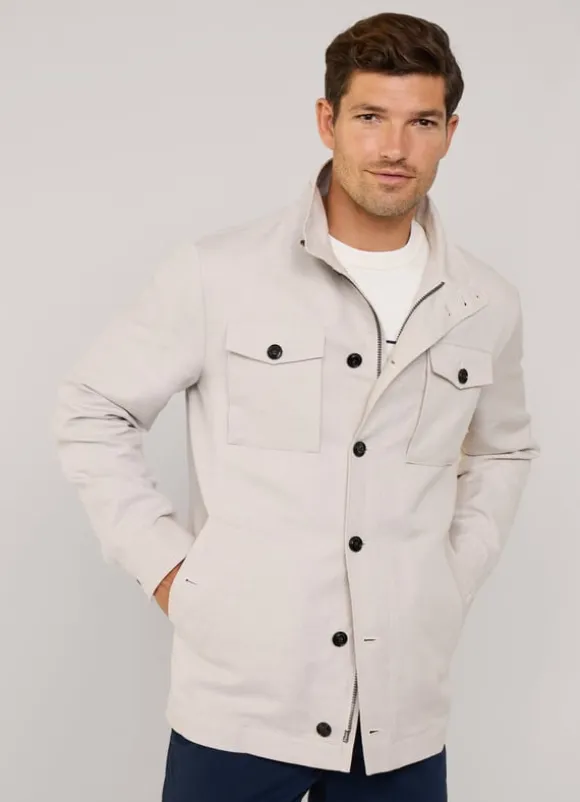 high neck linen cotton parka