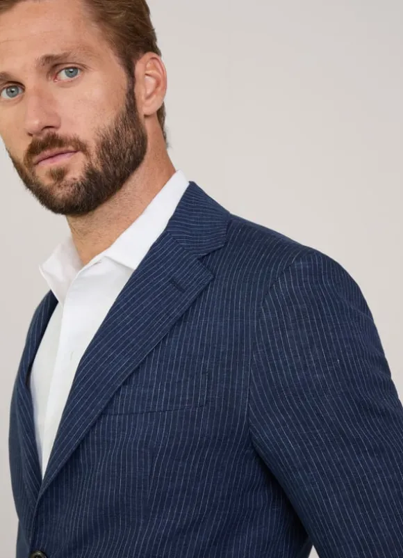 pinstripe linen blazer