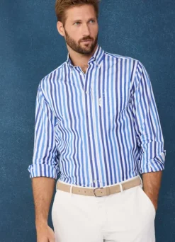 regular fit awning striped poplin shirt