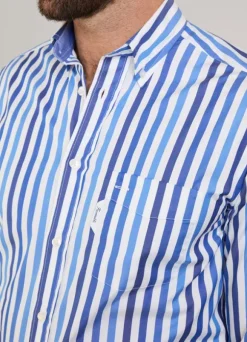regular fit awning striped poplin shirt