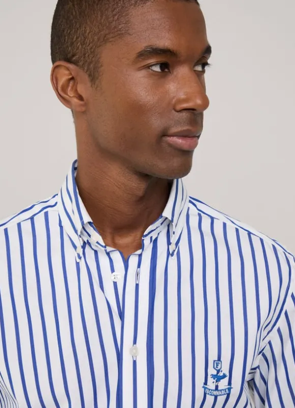 regular fit awning striped poplin shirt
