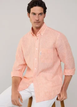regular fit bengal striped linen shirt