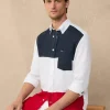 regular fit colour block linen shirt