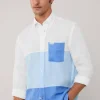 regular fit colour block linen shirt