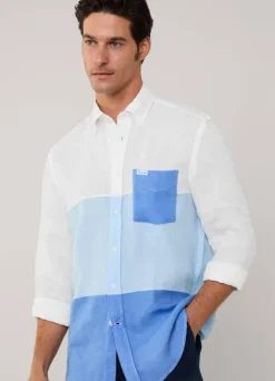 regular fit colour block linen shirt