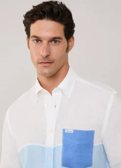 regular fit colour block linen shirt
