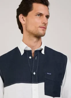 regular fit colour block linen shirt