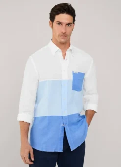 regular fit colour block linen shirt