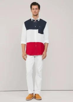 regular fit colour block linen shirt