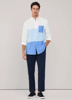 regular fit colour block linen shirt