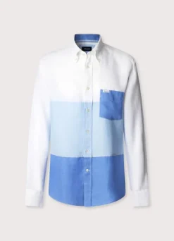 regular fit colour block linen shirt