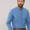 regular fit denim shirt with mandarin collar