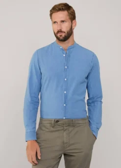 regular fit denim shirt with mandarin collar