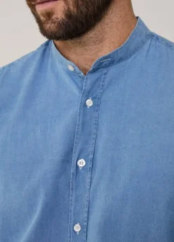 regular fit denim shirt with mandarin collar