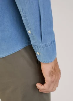 regular fit denim shirt with mandarin collar