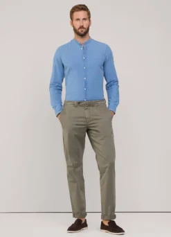regular fit denim shirt with mandarin collar