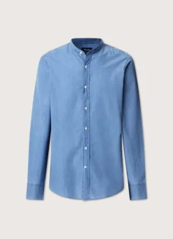 regular fit denim shirt with mandarin collar
