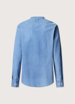 regular fit denim shirt with mandarin collar