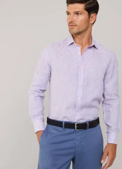 regular fit fine striped linen shirt