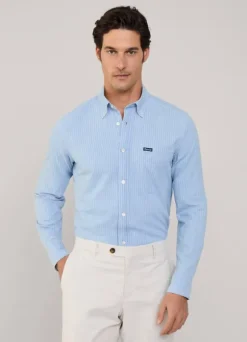 regular fit fine striped chambray shirt
