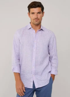 regular fit fine striped linen shirt