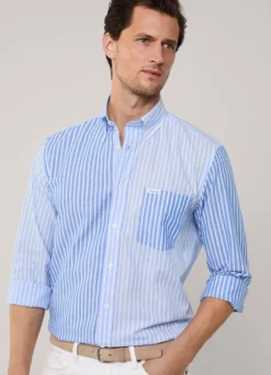 regular fit striped cotton linen shirt