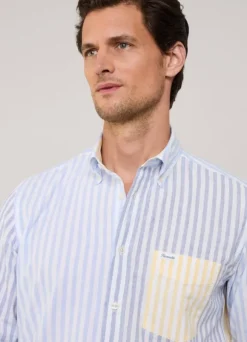regular fit striped cotton linen shirt