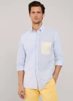 regular fit striped cotton linen shirt