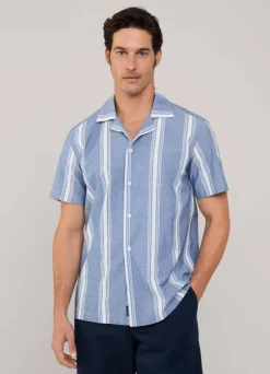 regular fit wide striped chambray shirt