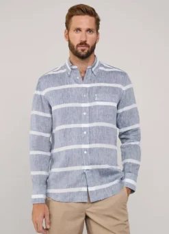 regular fit wide striped linen shirt