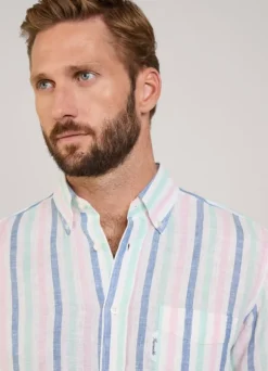 regular fit wide striped linen shirt