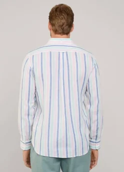 regular fit wide striped linen shirt