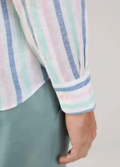 regular fit wide striped linen shirt