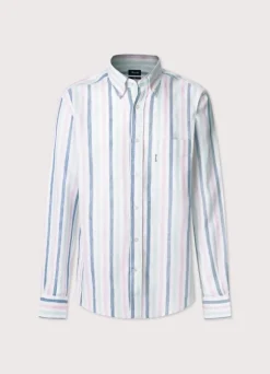 regular fit wide striped linen shirt