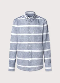 regular fit wide striped linen shirt