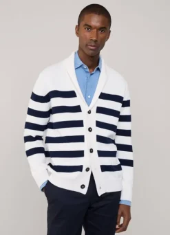 striped shawl collar cardigan