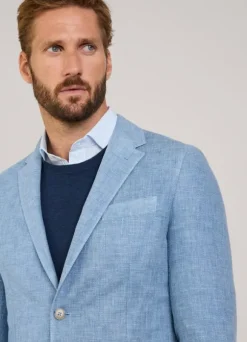 wool linen blazer with patch pockets