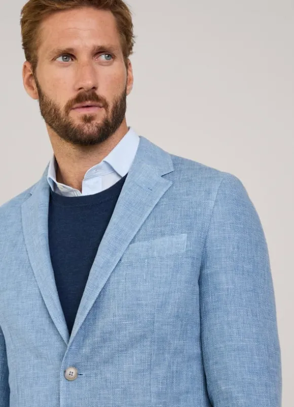 wool linen blazer with patch pockets